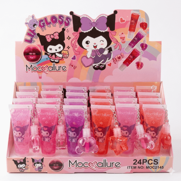 Mocallure Kuromi Inspired Sparkle Lip Gloss Set (with Character & Shape Charms)