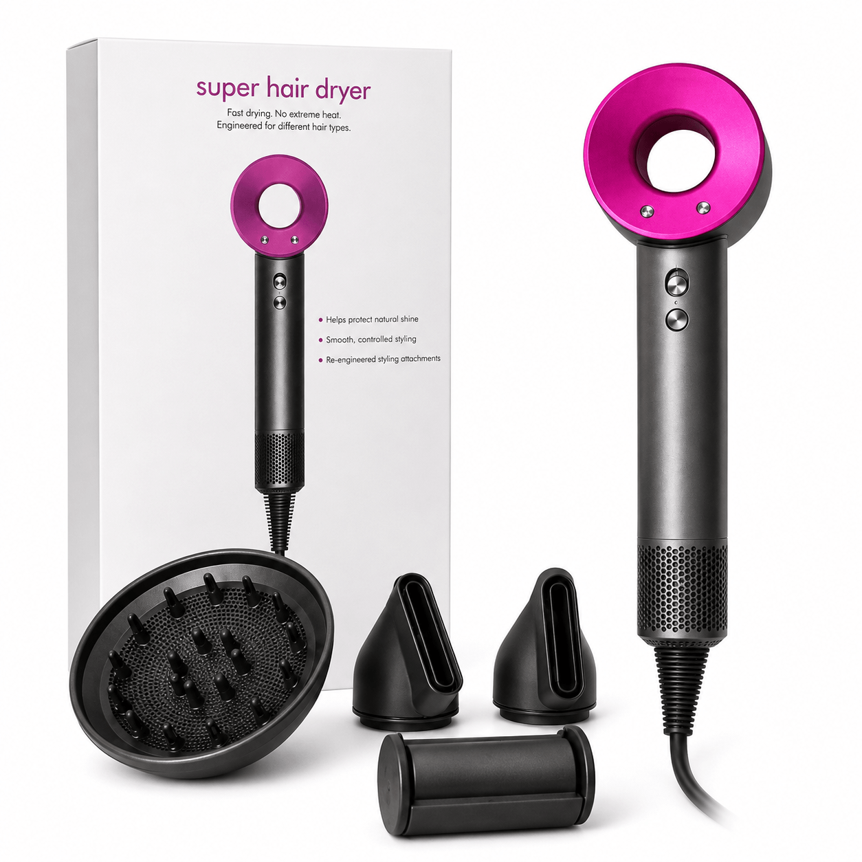 Super Hair Dryer Professional Styling Set with 4 Attachments