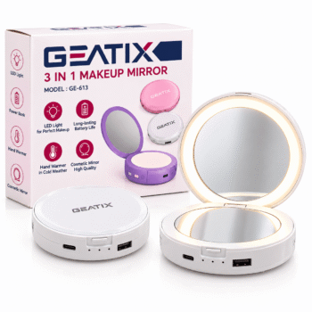 GEATIX GE-613 3-in-1 LED Makeup Mirror, Power Bank & Hand Warmer