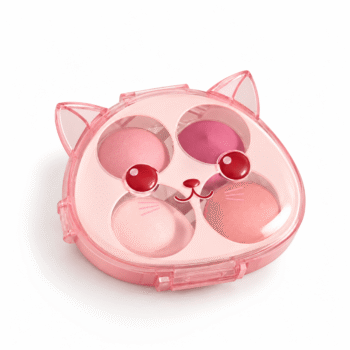 Pastel Pink Cat Makeup Compact (1) Cute Pink Cat Beauty Blender Set