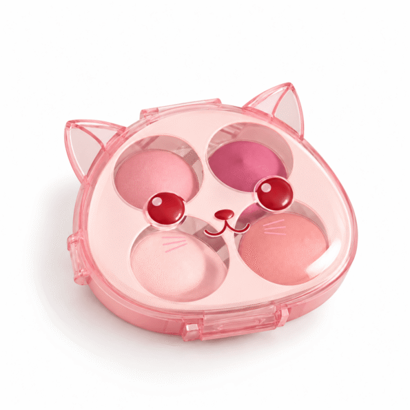 Pastel Pink Cat Makeup Compact (1) Cute Pink Cat Beauty Blender Set