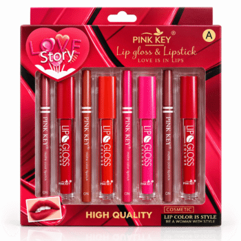 PINK KEY Love Story Lip Gloss & Matte Lipstick Set – 8 Pieces