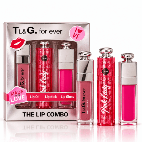Pink Lip Trio Gift Set (1) TL&G For Ever The Lip Combo – Lipstick, Lip Oil & Lip Gloss Set